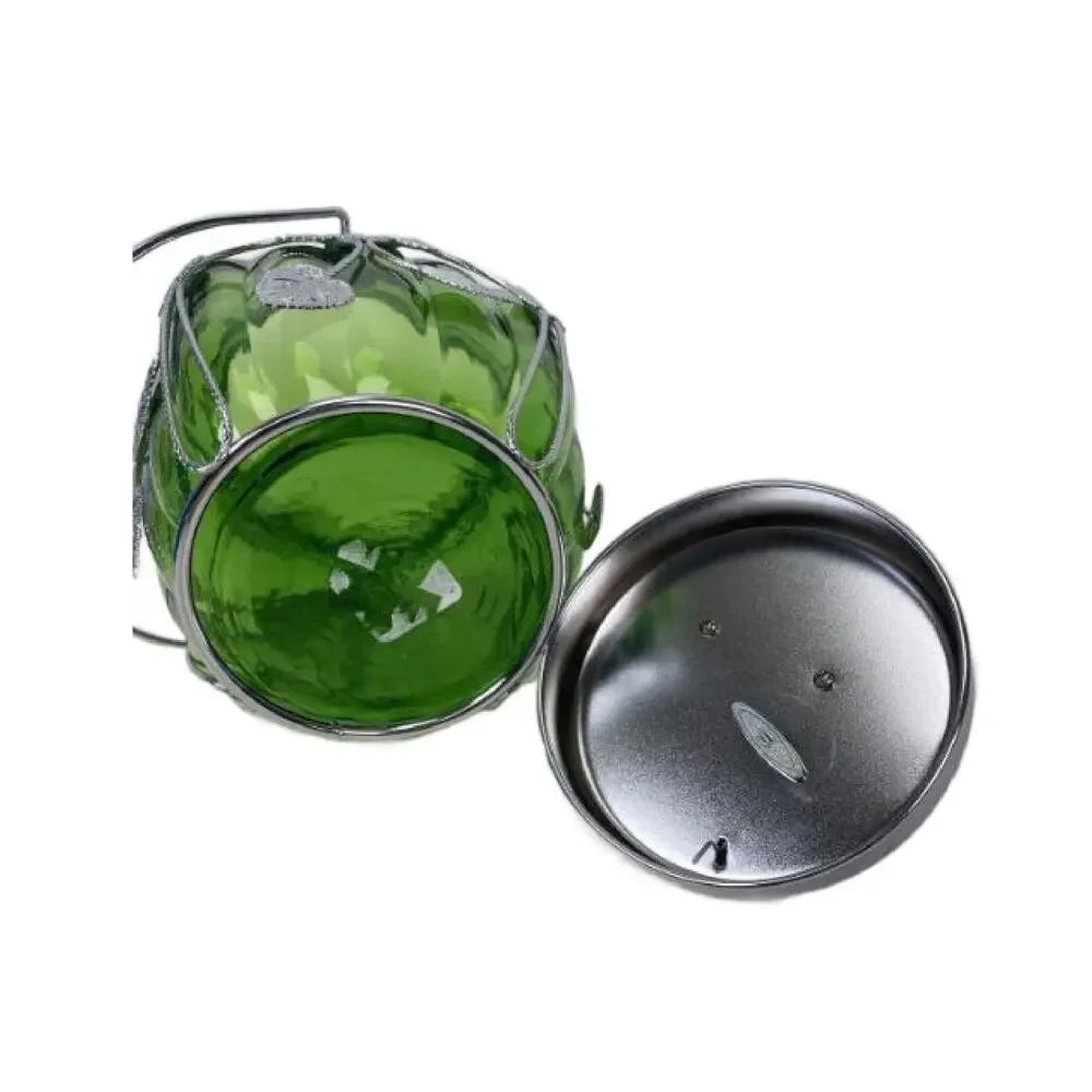 Vintage Green Ribbed Melon Glass, Musical BISCUIT JAR, Ice Bucket 1980s
